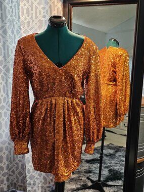 ONE33 Social by Badgley Mischka Orange Sequin Mini Cocktail Dress  – Size 6